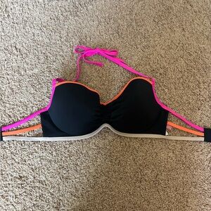Victoria's Secret Black Bikini Top with Neon Orange and Hot Pink Accents